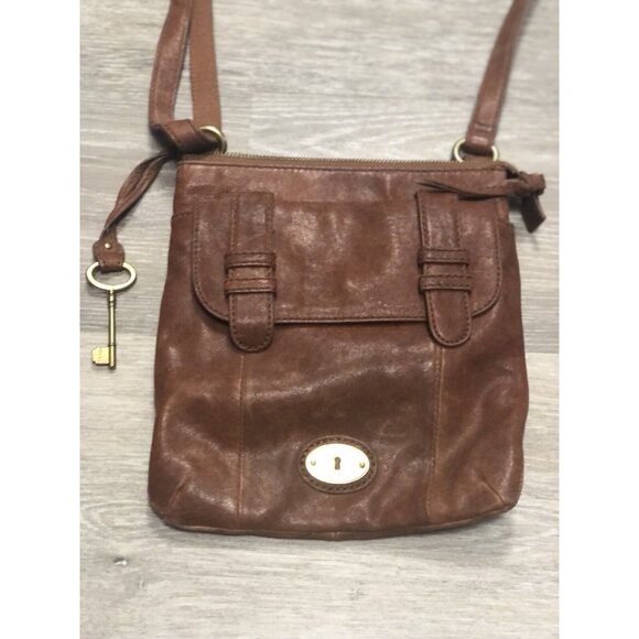 Fossil Vintage Genuine Brown‎ Leather Handbag Hobo Shoulder Bag Crossbody - Picture 1 of 6